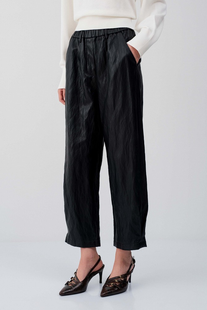 Joy barrel leather-effect trousers
