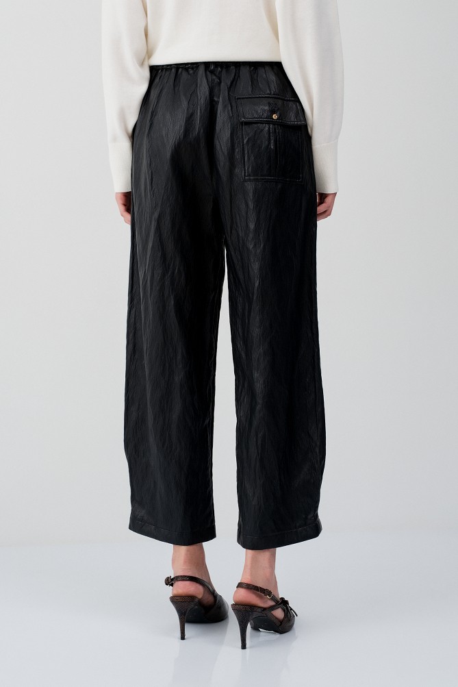 Joy barrel leather-effect trousers