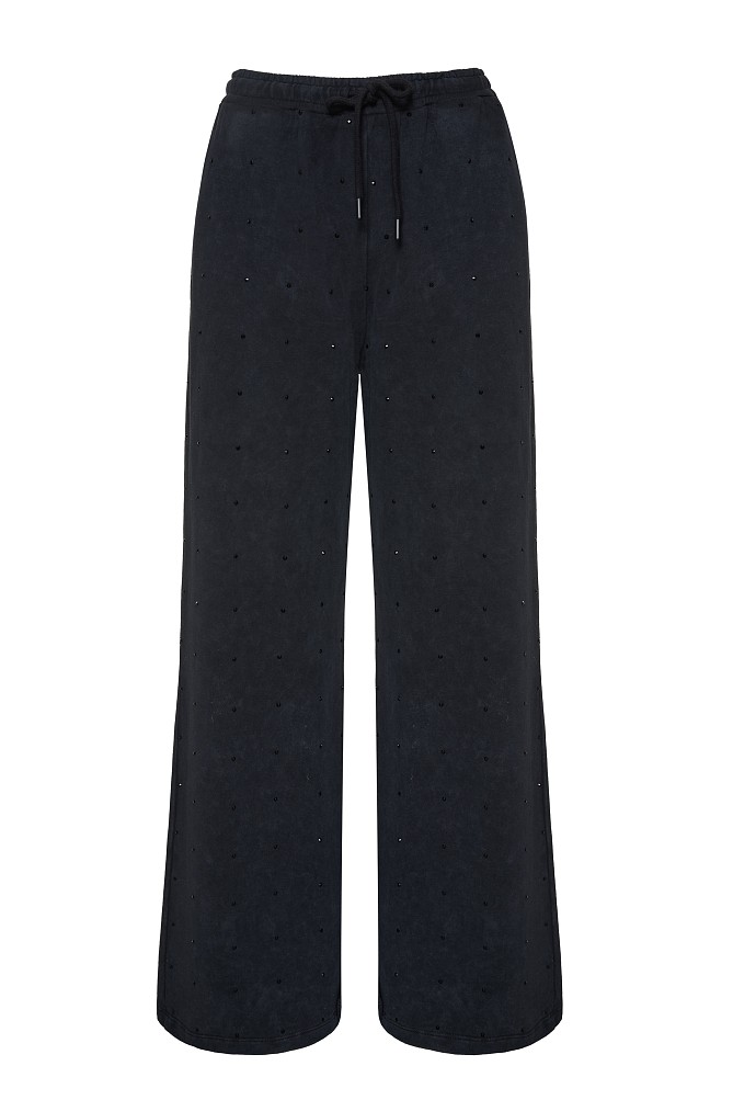 Sweatpants with rhinestone embellishments