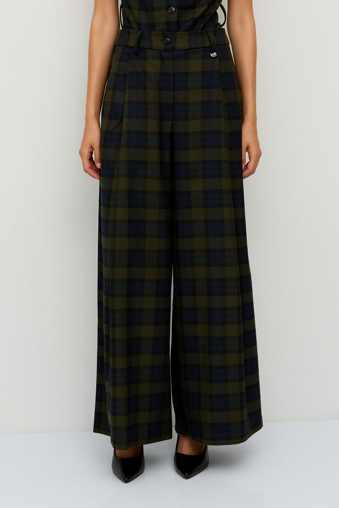 Checked wide-leg trousers with pleats
