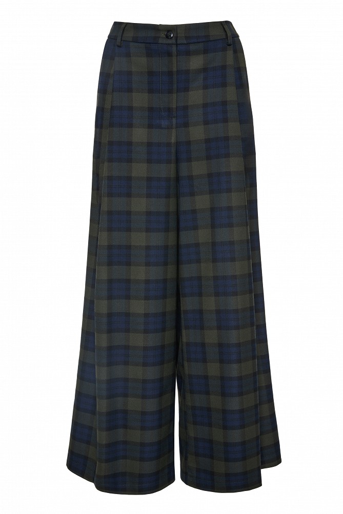Checked wide-leg trousers with pleats