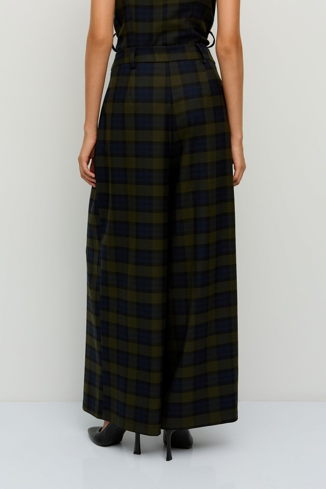 Checked wide-leg trousers with pleats