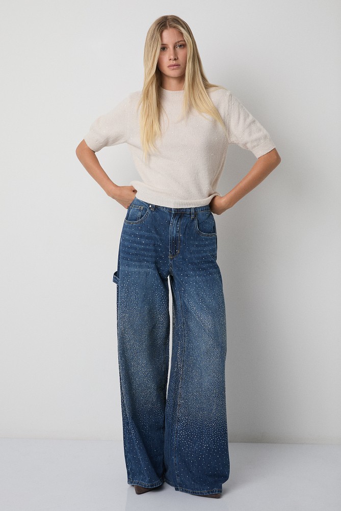 Lexa wide leg jeans with rhinestones