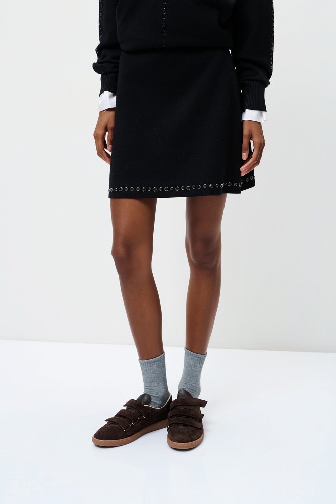 Mini knitted skirt with rhinestone embellishments