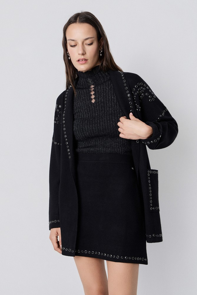 Mini knitted skirt with rhinestone embellishments