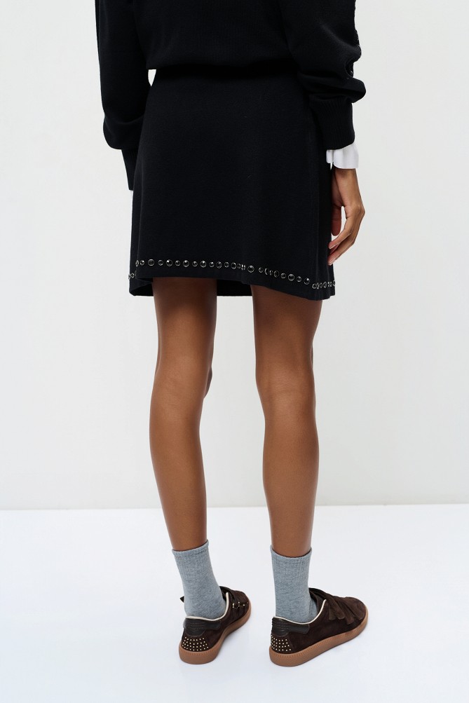 Mini knitted skirt with rhinestone embellishments