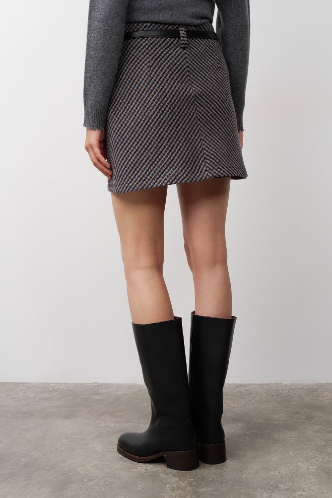 Plaid wool mini skirt