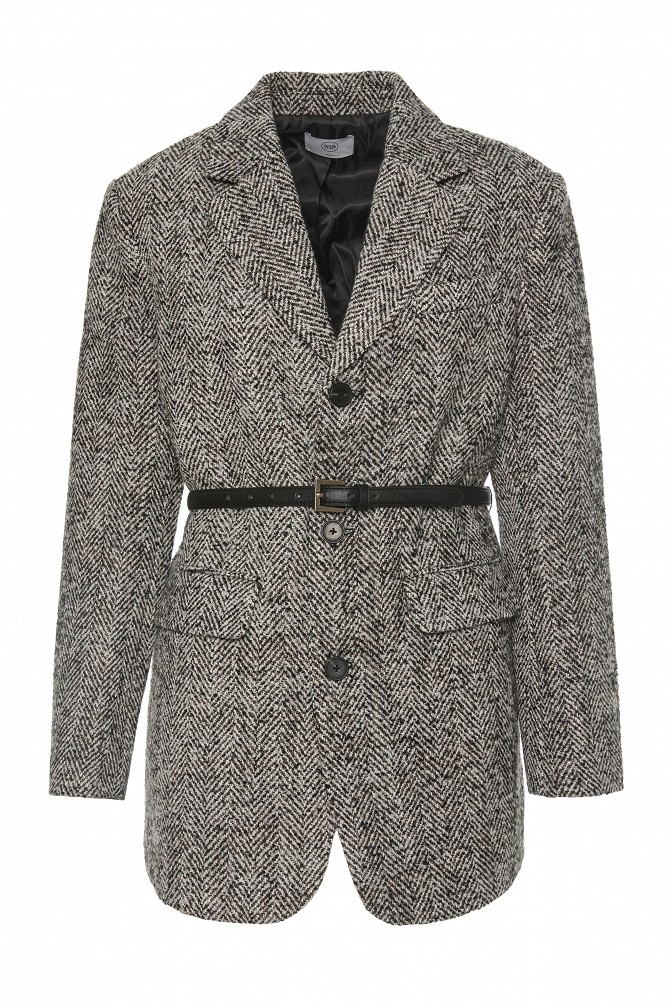 Wool tweed blazer with belt
