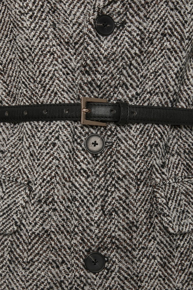 Wool tweed blazer with belt