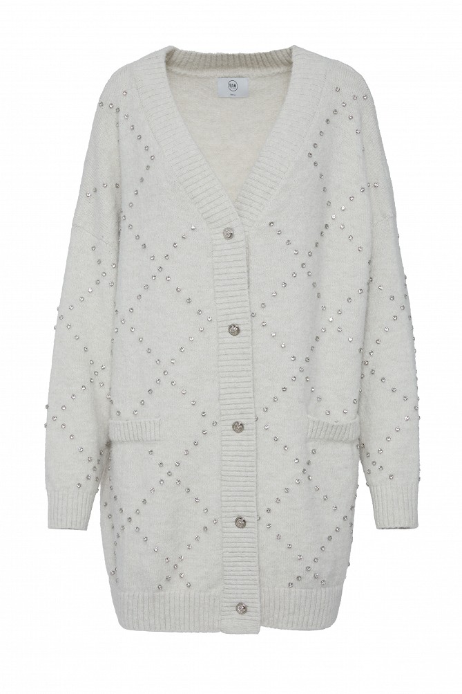 Knitted cardigan with decorative rhinestones