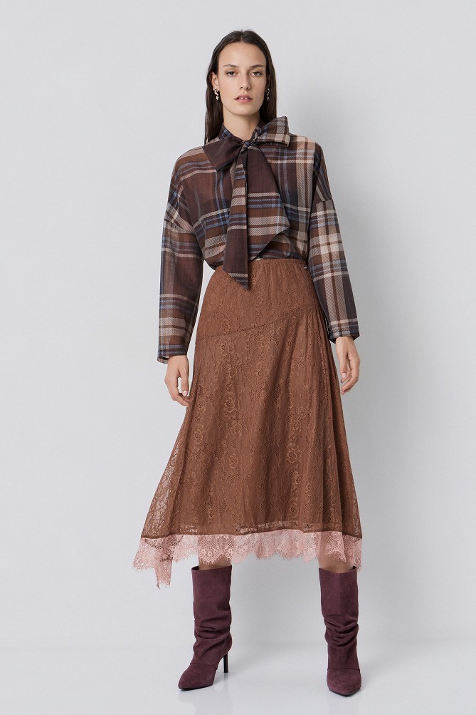 Checked shirt with a bow-tie neck