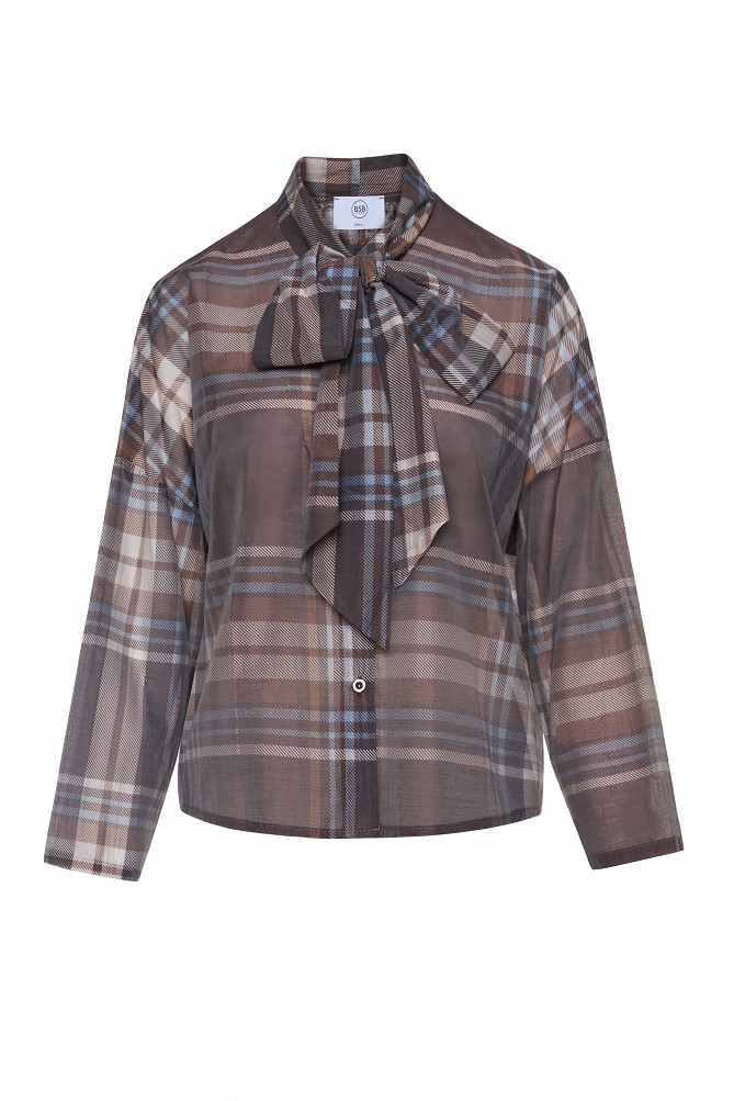 Checked shirt with a bow-tie neck
