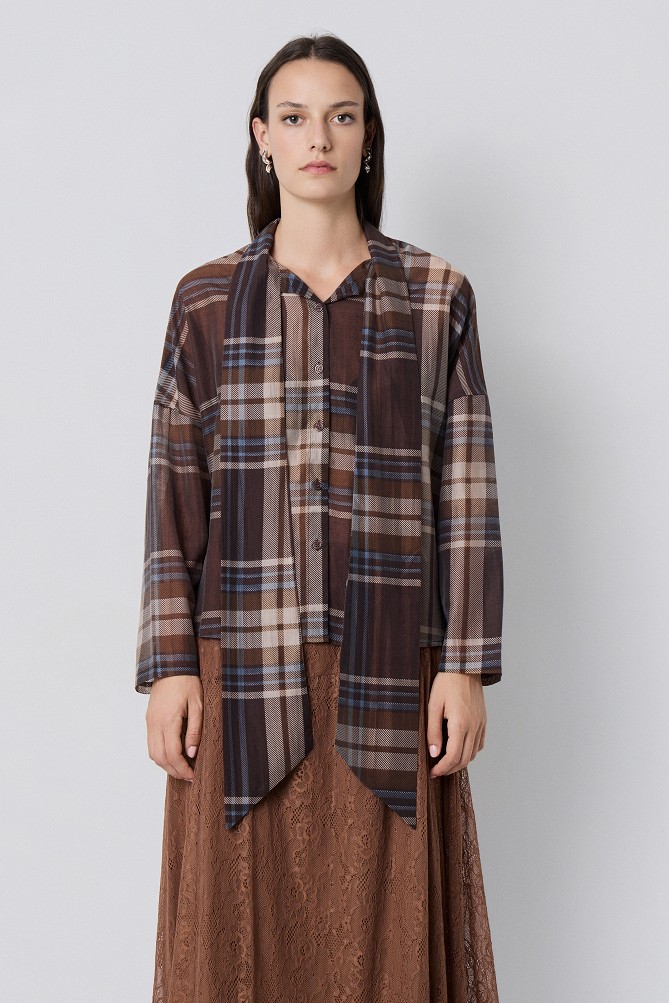 Checked shirt with a bow-tie neck