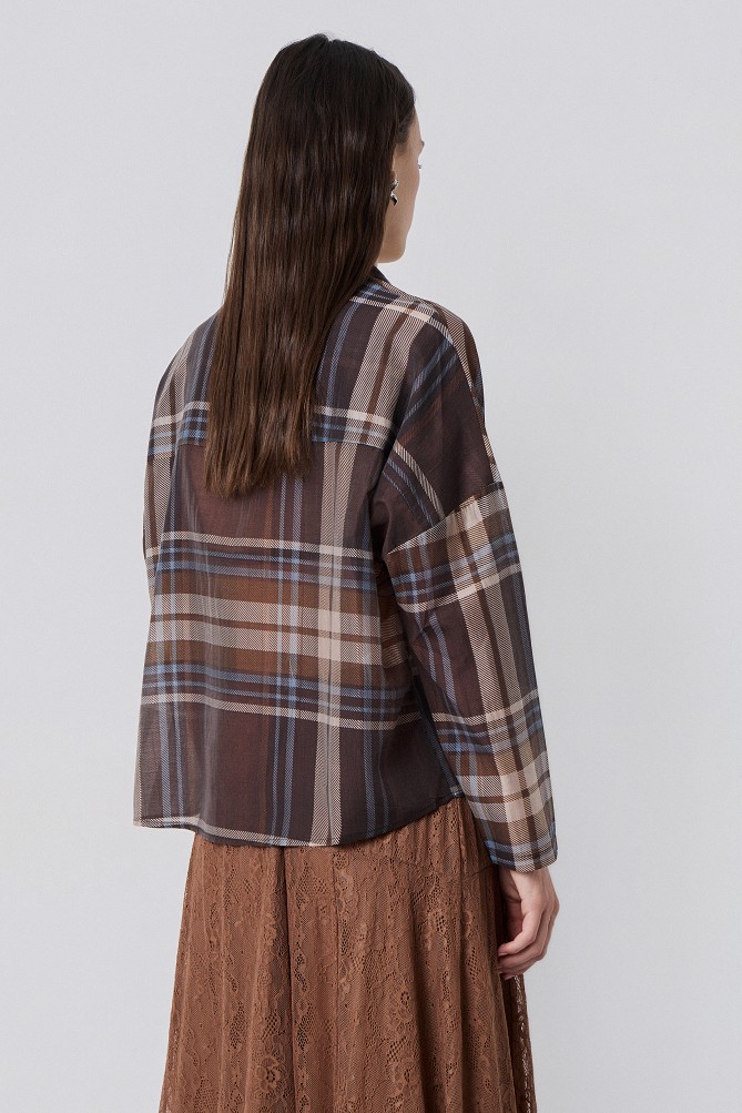 Checked shirt with a bow-tie neck