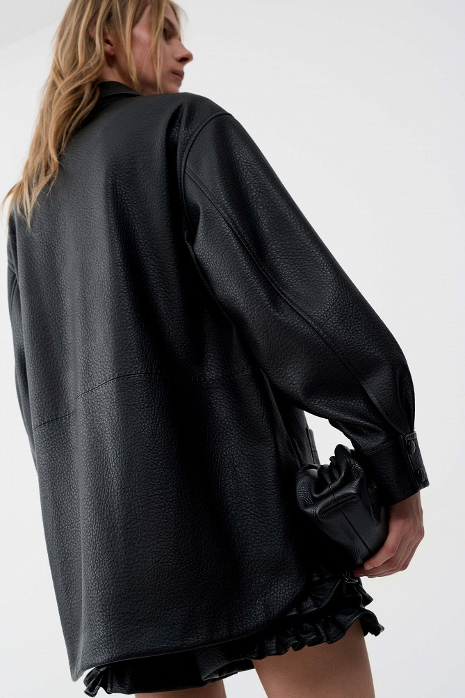 Овърсайз риза с кожен ефект