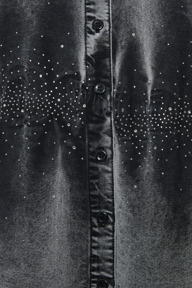 Tie-dye denim shirt with rhinestone embellishments