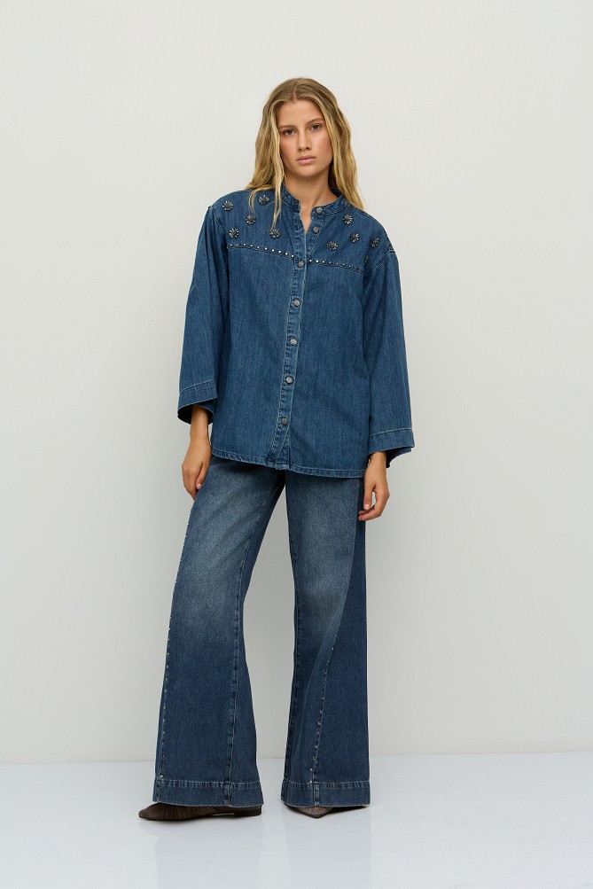 Denim overshirt with decorative embellishments