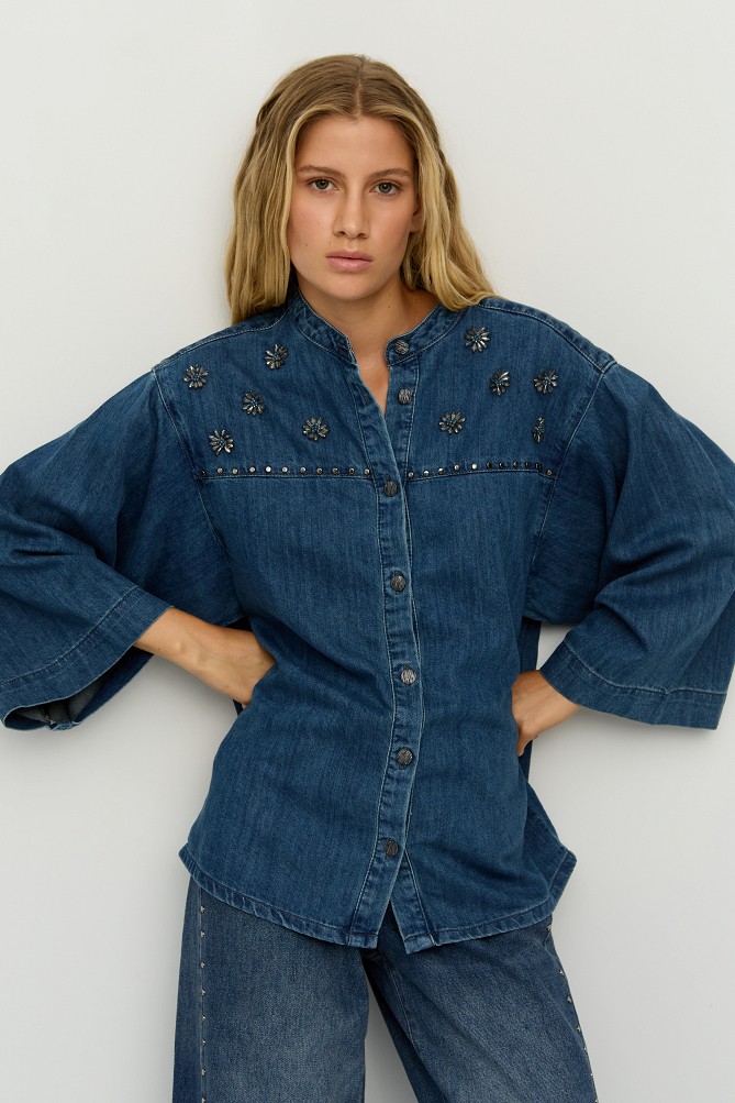 Denim overshirt with decorative embellishments