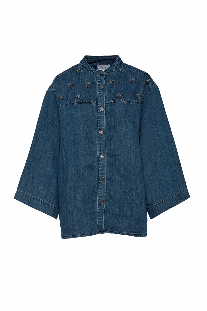 Denim overshirt with decorative embellishments