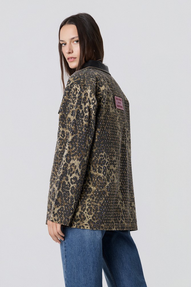 Animal print τζάκετ με στρας