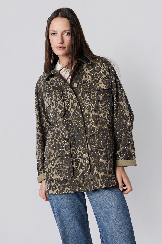Animal print τζάκετ με στρας