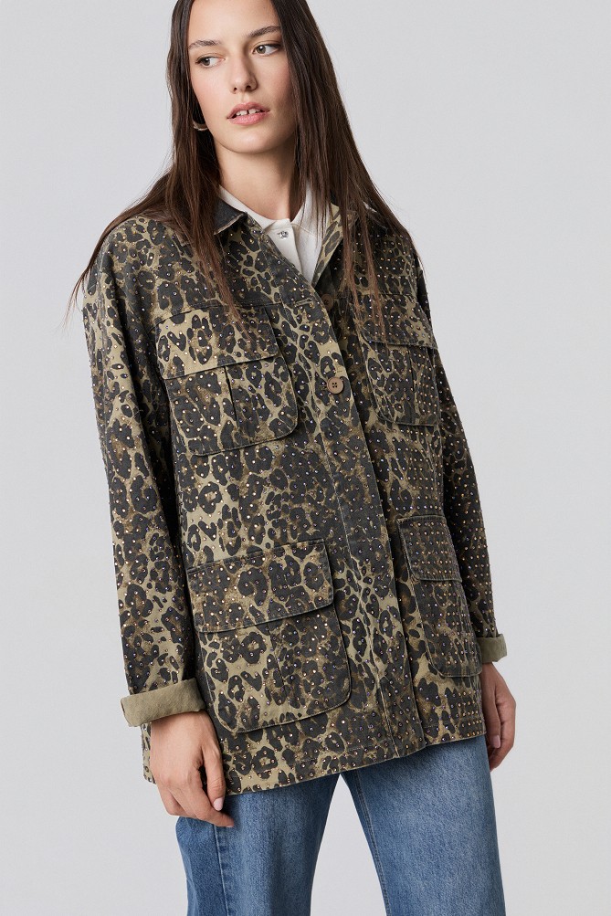 Animal print τζάκετ με στρας