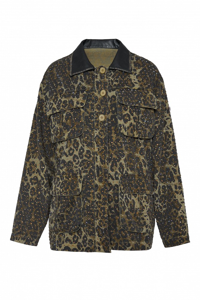 Animal print τζάκετ με στρας