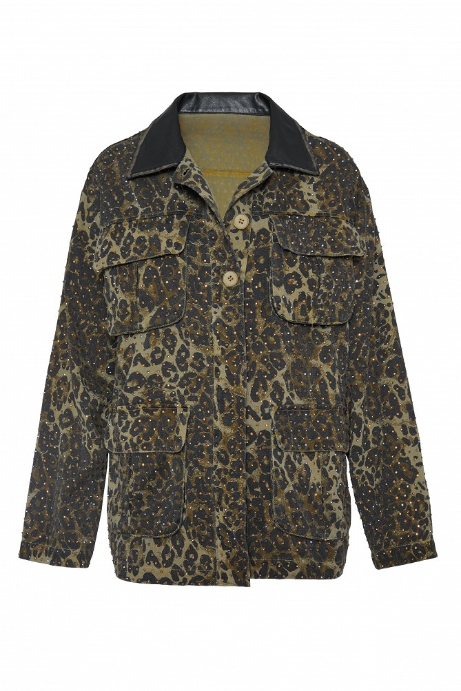 Animal print τζάκετ με στρας