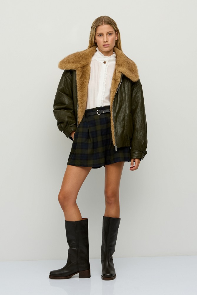 Leather-look bomber jacket with faux fur