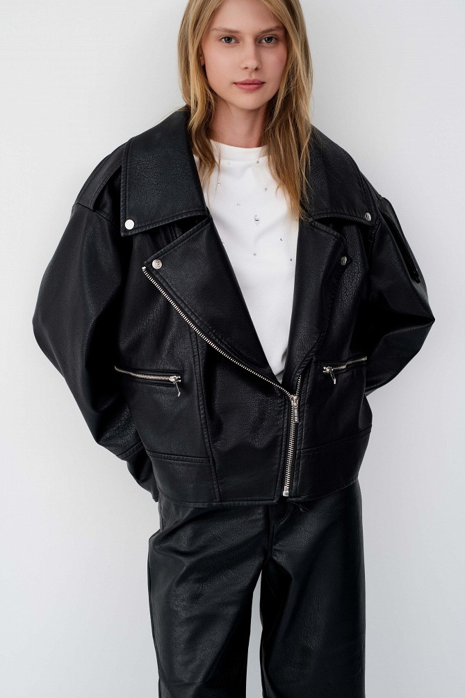 Leather-effect biker jacket