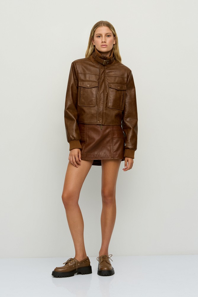 Leather-look bomber jacket