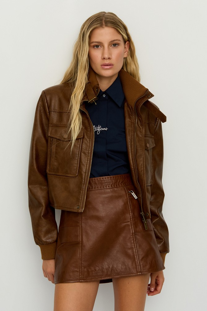 Leather-look bomber jacket