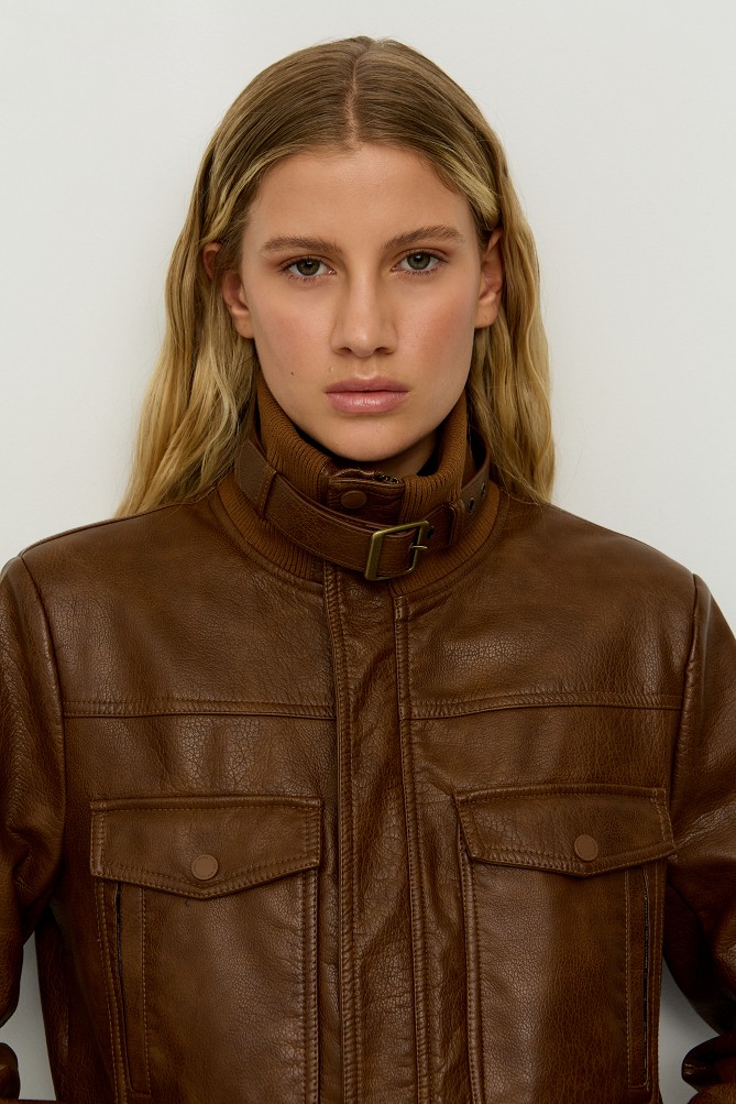 Leather-look bomber jacket