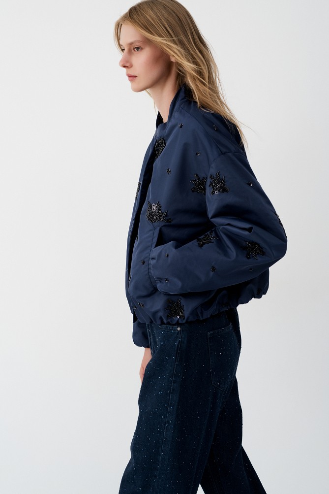 Bomber jacket with embroidered sequin details