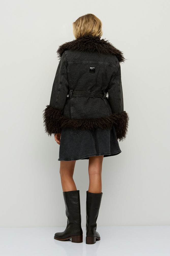 Denim jacket with faux faux fur