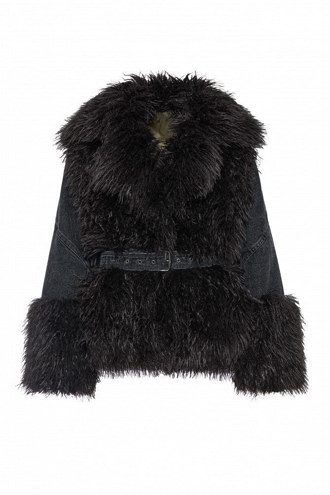 Denim jacket with faux faux fur