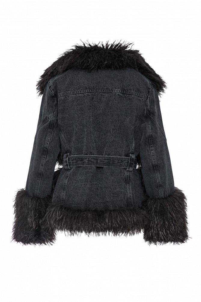 Denim jacket with faux faux fur