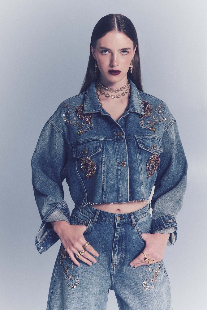 Denim jacket with embroidered details