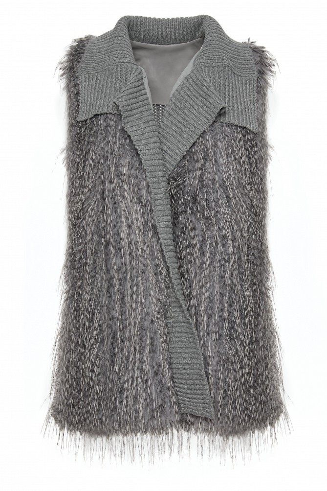 Knitted sleeveless faux fur vest