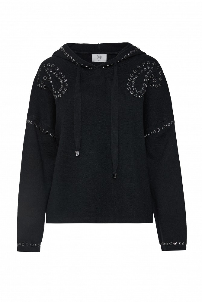 Hooded sweater with rhinestone embellishments