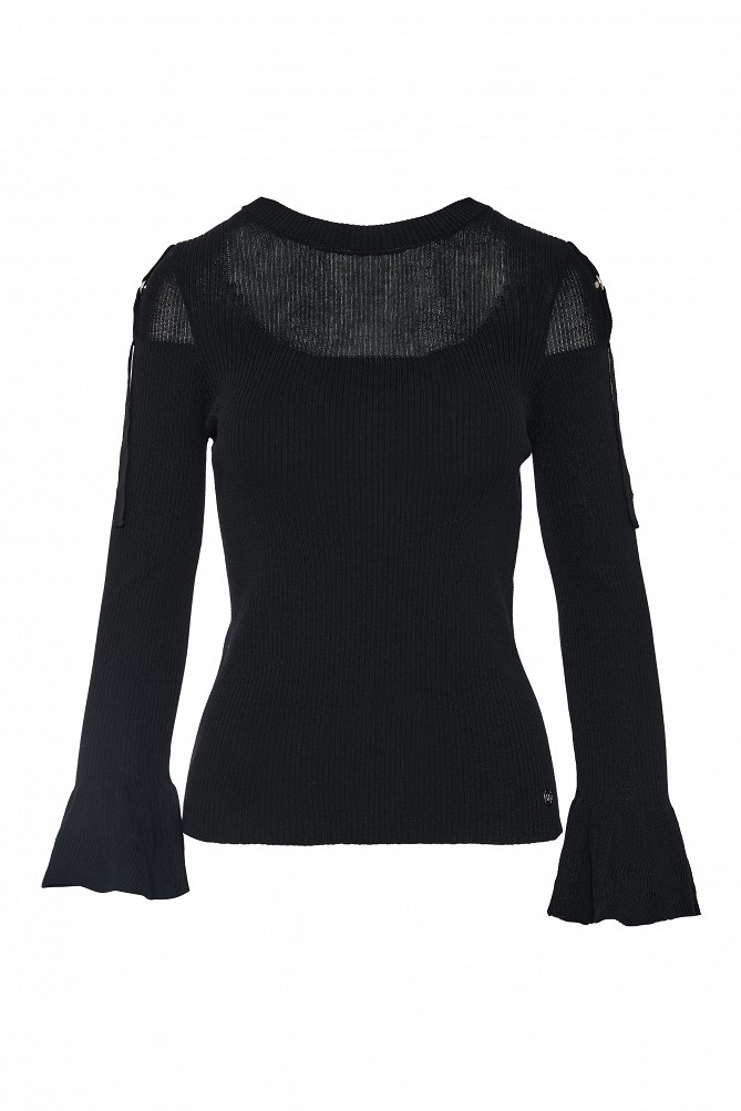 Sheer sweater with ruffle sleeves