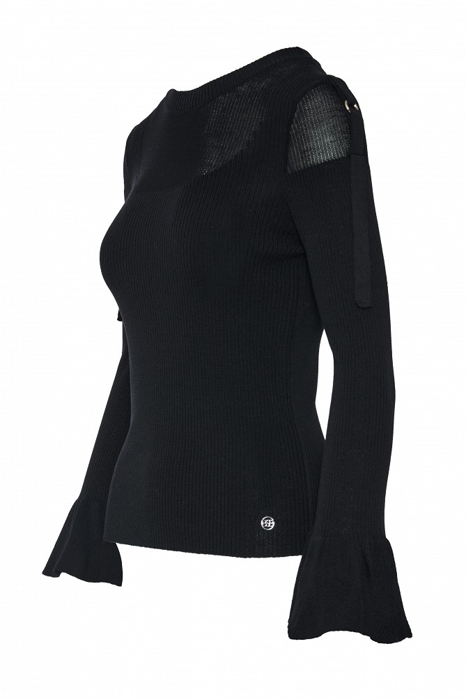 Sheer sweater with ruffle sleeves