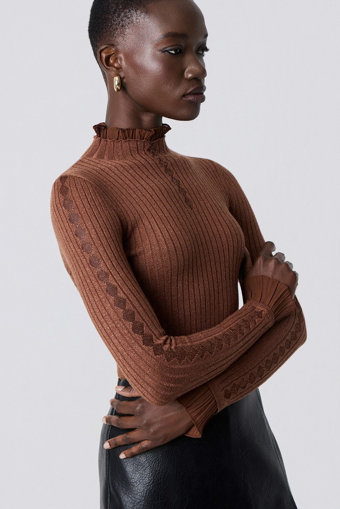 Lurex turtleneck sweater with ruffle details