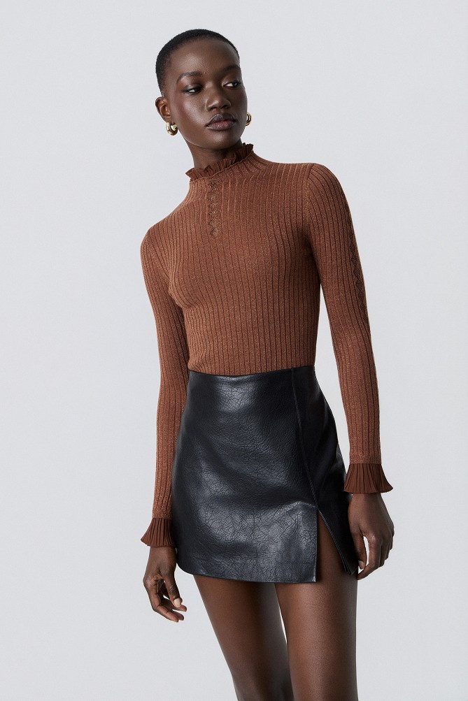 Lurex turtleneck sweater with ruffle details