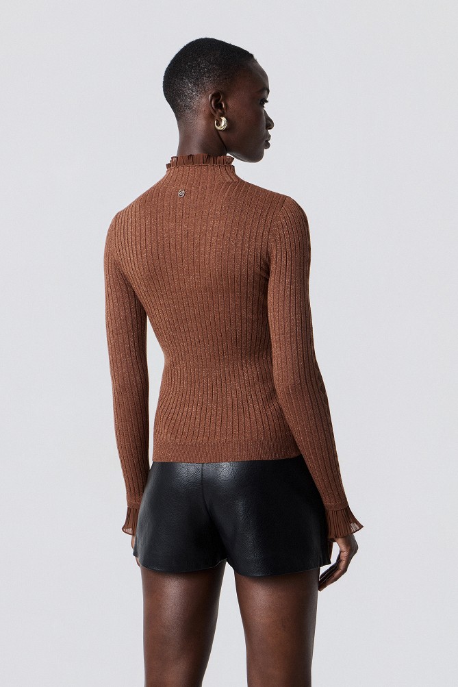 Lurex turtleneck sweater with ruffle details