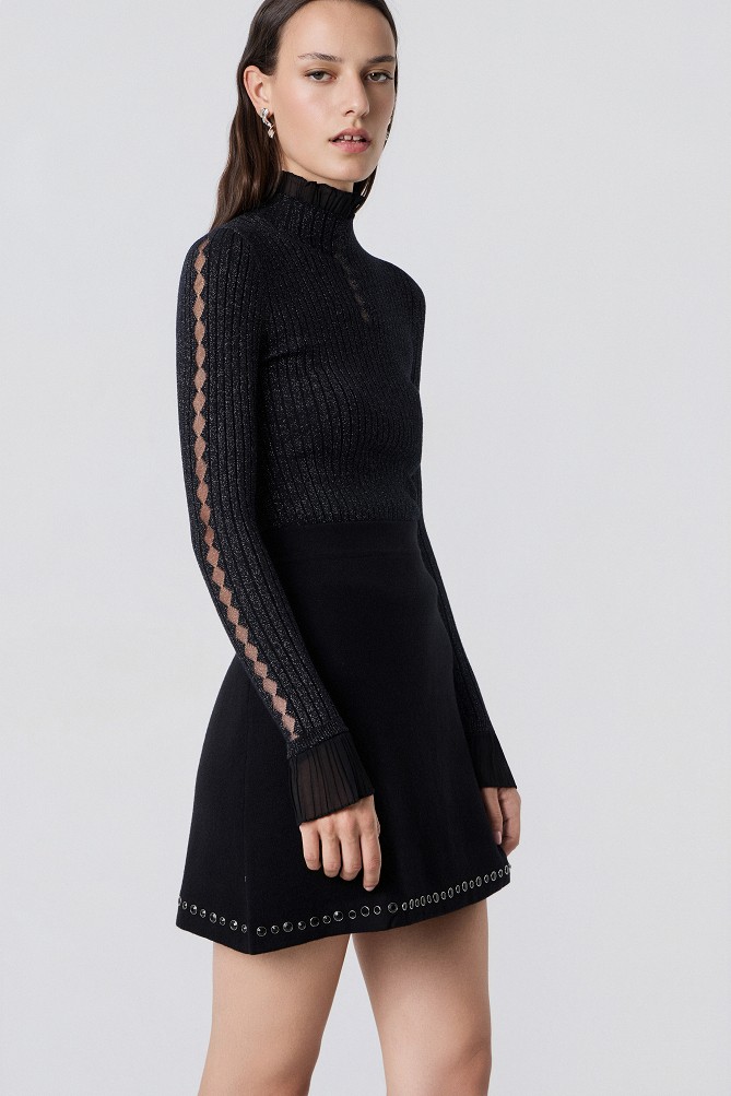 Lurex turtleneck sweater with ruffle details