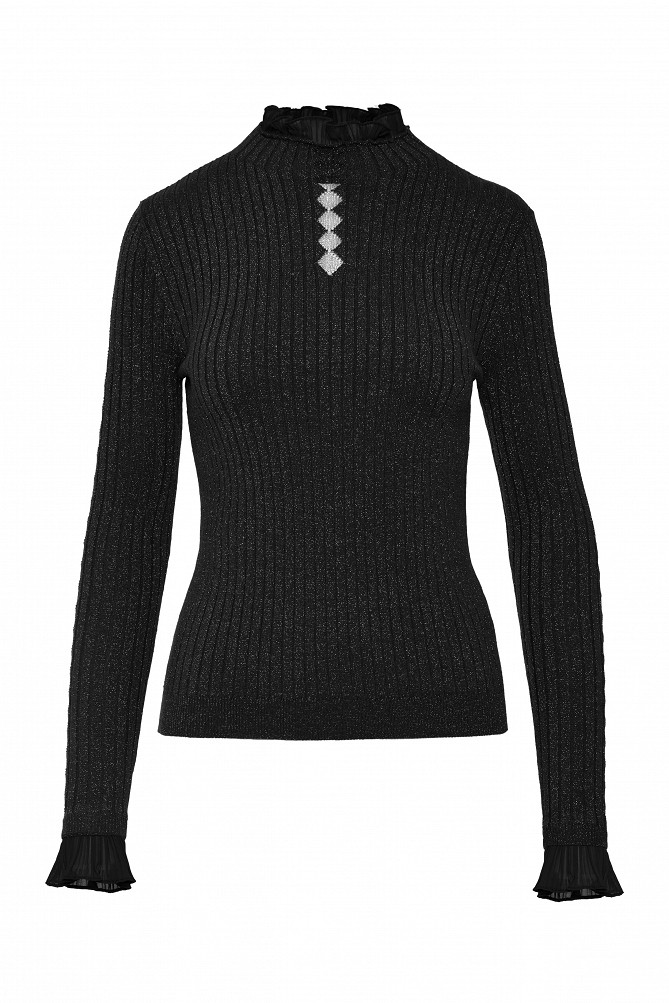 Lurex turtleneck sweater with ruffle details