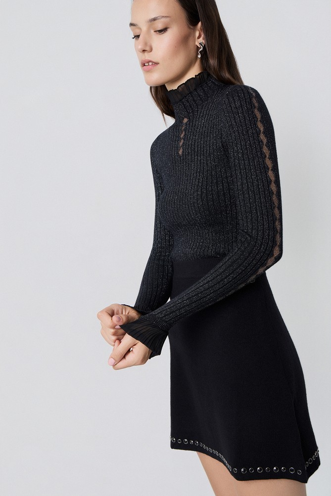 Lurex turtleneck sweater with ruffle details