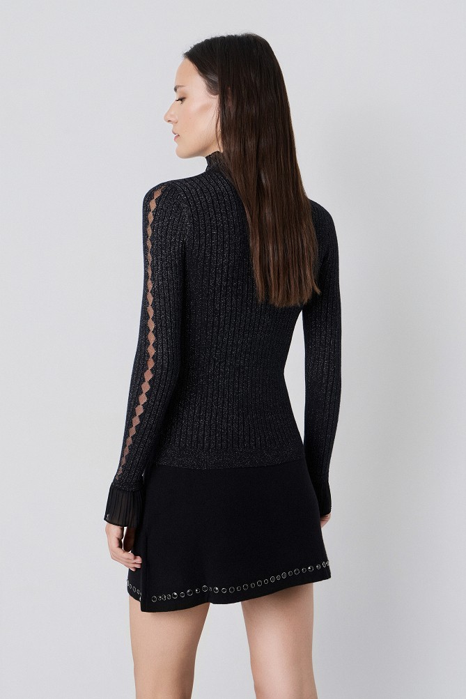 Lurex turtleneck sweater with ruffle details
