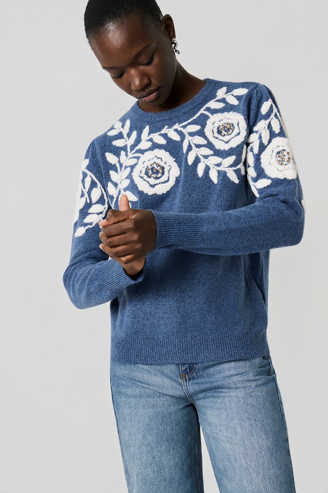 Embroidered flower-detail sweater
